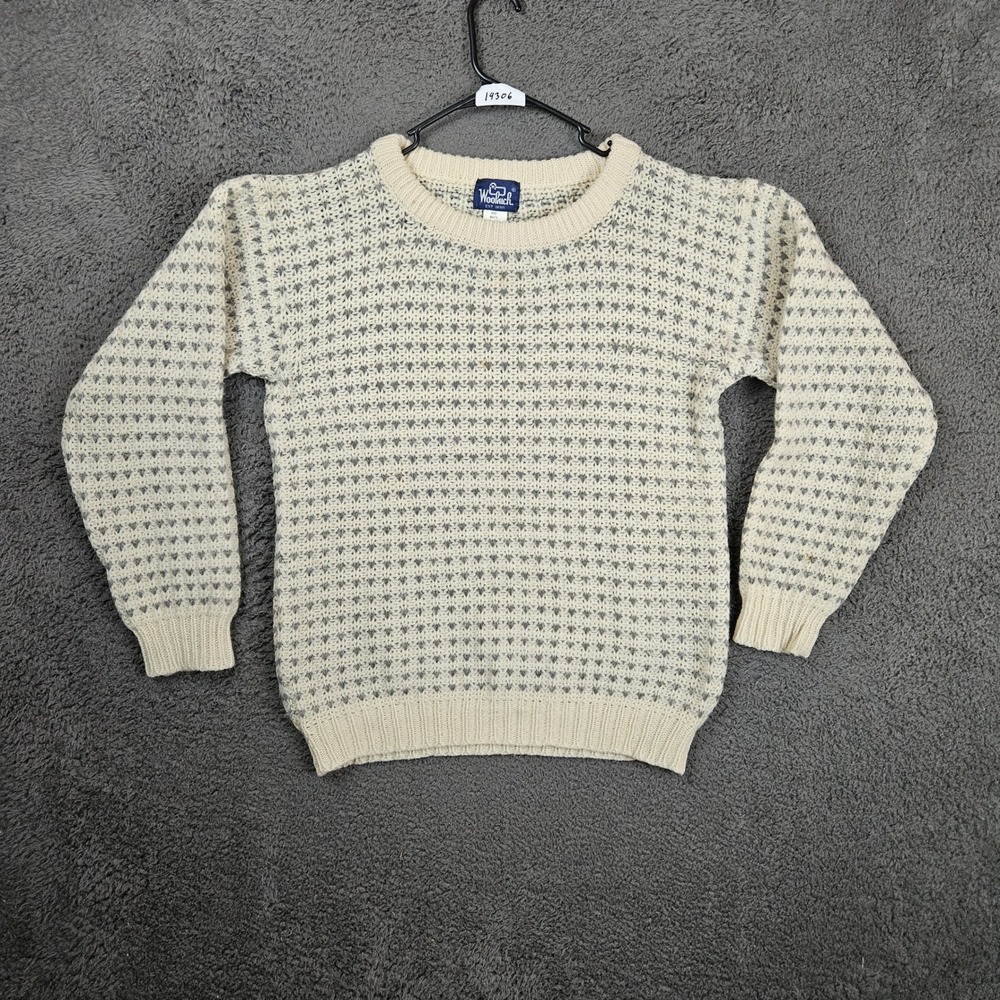VINTAGE Woolrich Sweater Mens Large White Chunky Knit Wool Pullover 80s